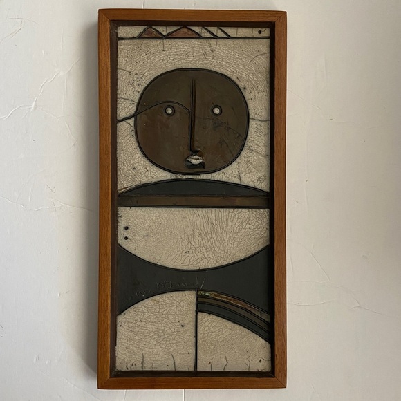 Doug DeLind Other - Doug DeLind Signed Raku/Pottery “WIND GOD”  in Wooden Frame 12 x 6”